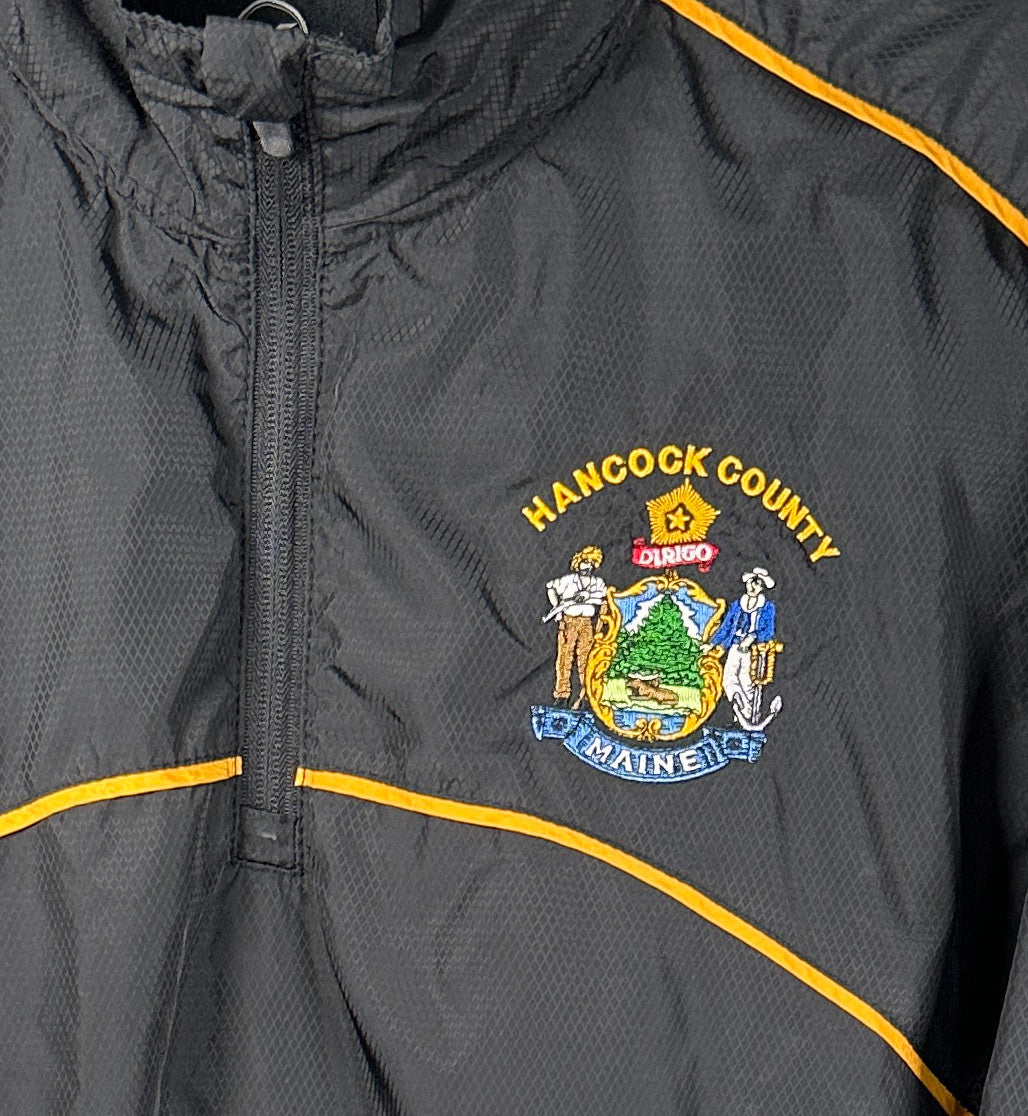 Hancock County Maine Windbreaker Jacket 1/4 Zip Mens Pullover Black Medium