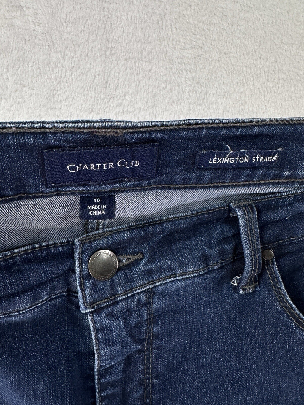 Charter Club Jeans 16 Lexington Straight Leg Faux Pearl Straight Dark Blue
