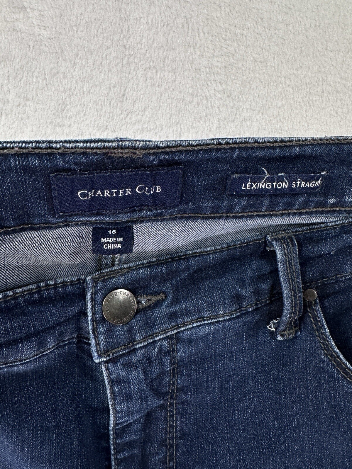 Charter Club Jeans 16 Lexington Straight Leg Faux Pearl Straight Dark Blue