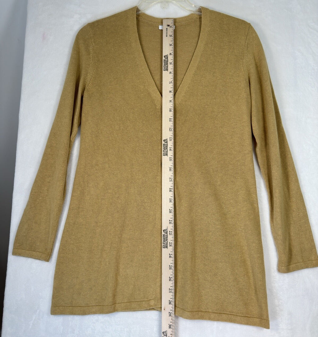 J Jill Cardigan Sweater Small Linen Blend Gold Beige Womens 3 Button Long Sleeve