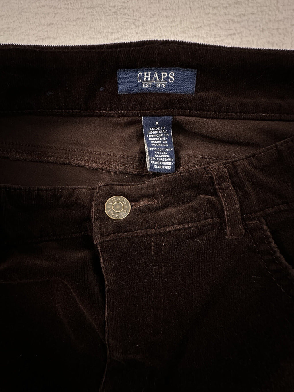 Chaps Ralph Lauren Size 6 Corduroy Pants Brown 5 Pocket Straight Leg Womens