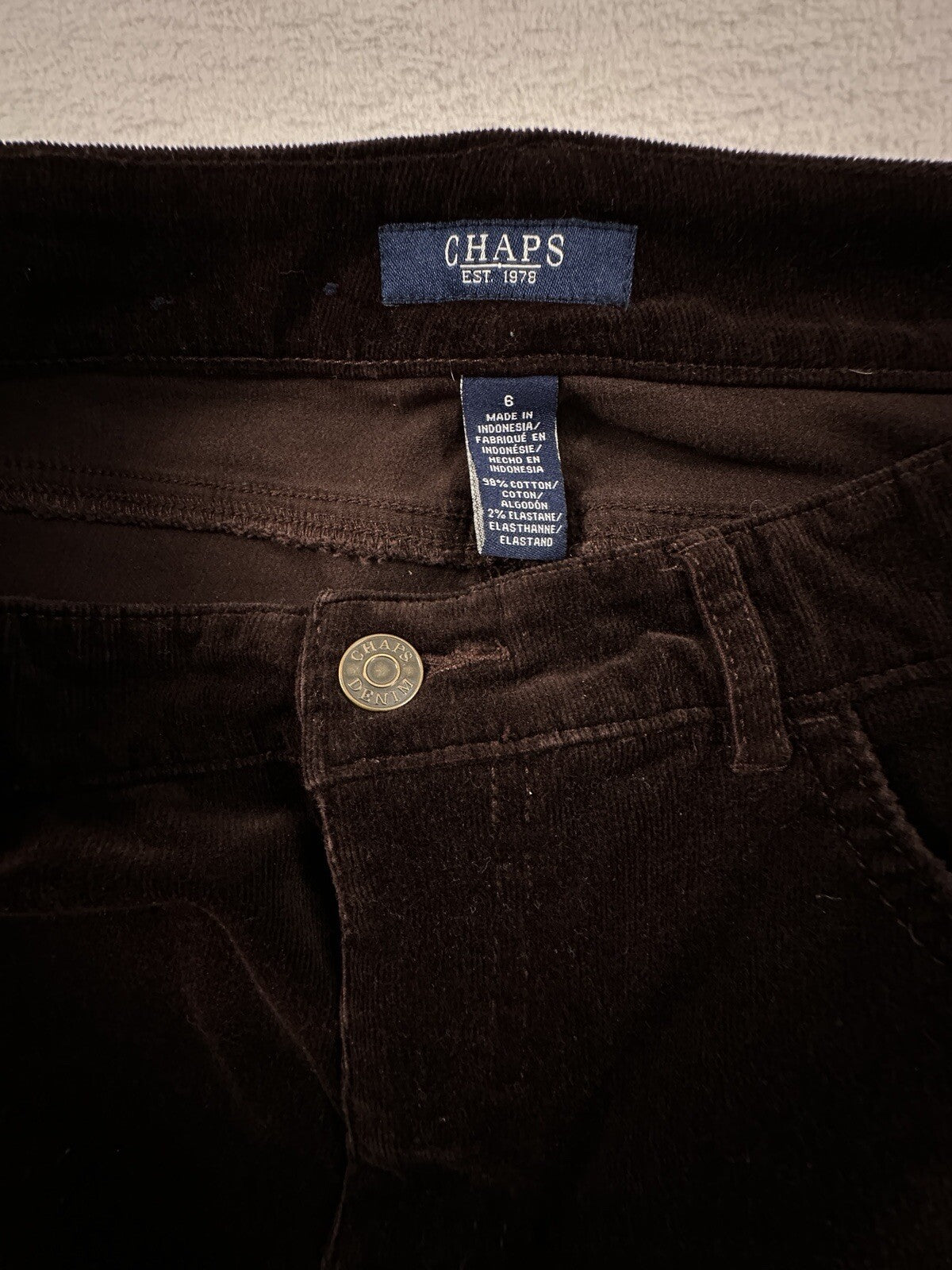 Chaps Ralph Lauren Size 6 Corduroy Pants Brown 5 Pocket Straight Leg Womens