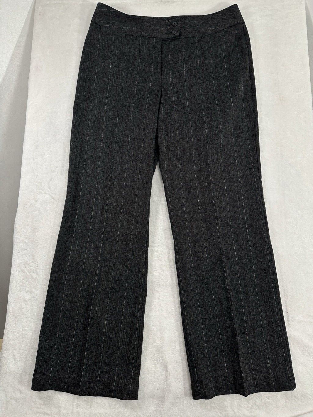 Chicos Size 2 Pants Womens 12 Straight Leg Dress Pants Charcoal Gray Pinstriped