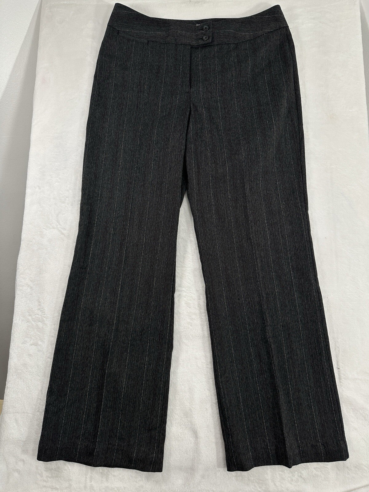 Chicos Size 2 Pants Womens 12 Straight Leg Dress Pants Charcoal Gray Pinstriped