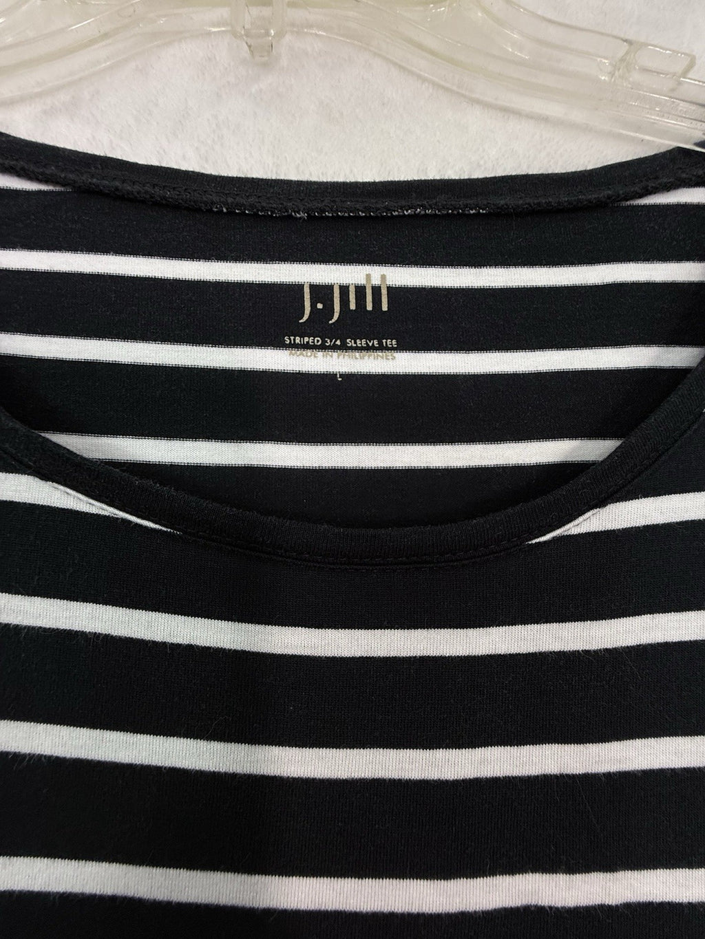 J Jill 3/4 Sleeve Striped Tee Large Black White Top Womens