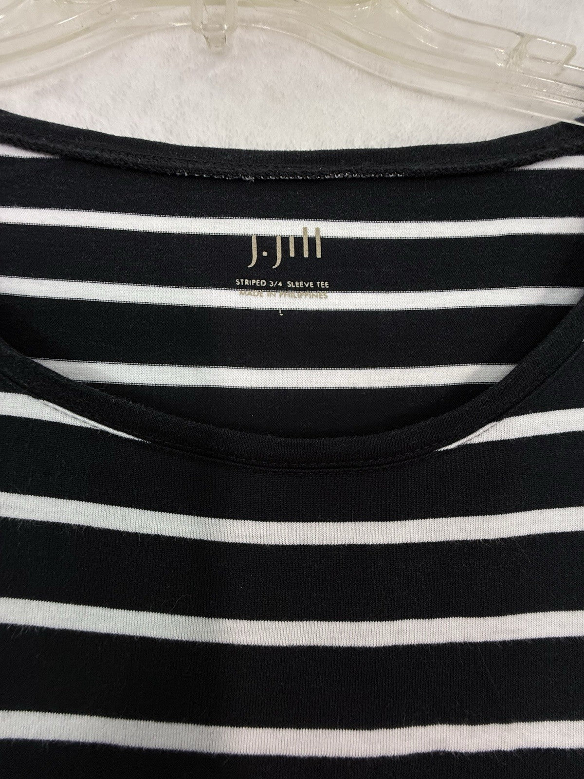 J Jill 3/4 Sleeve Striped Tee Large Black White Top Womens