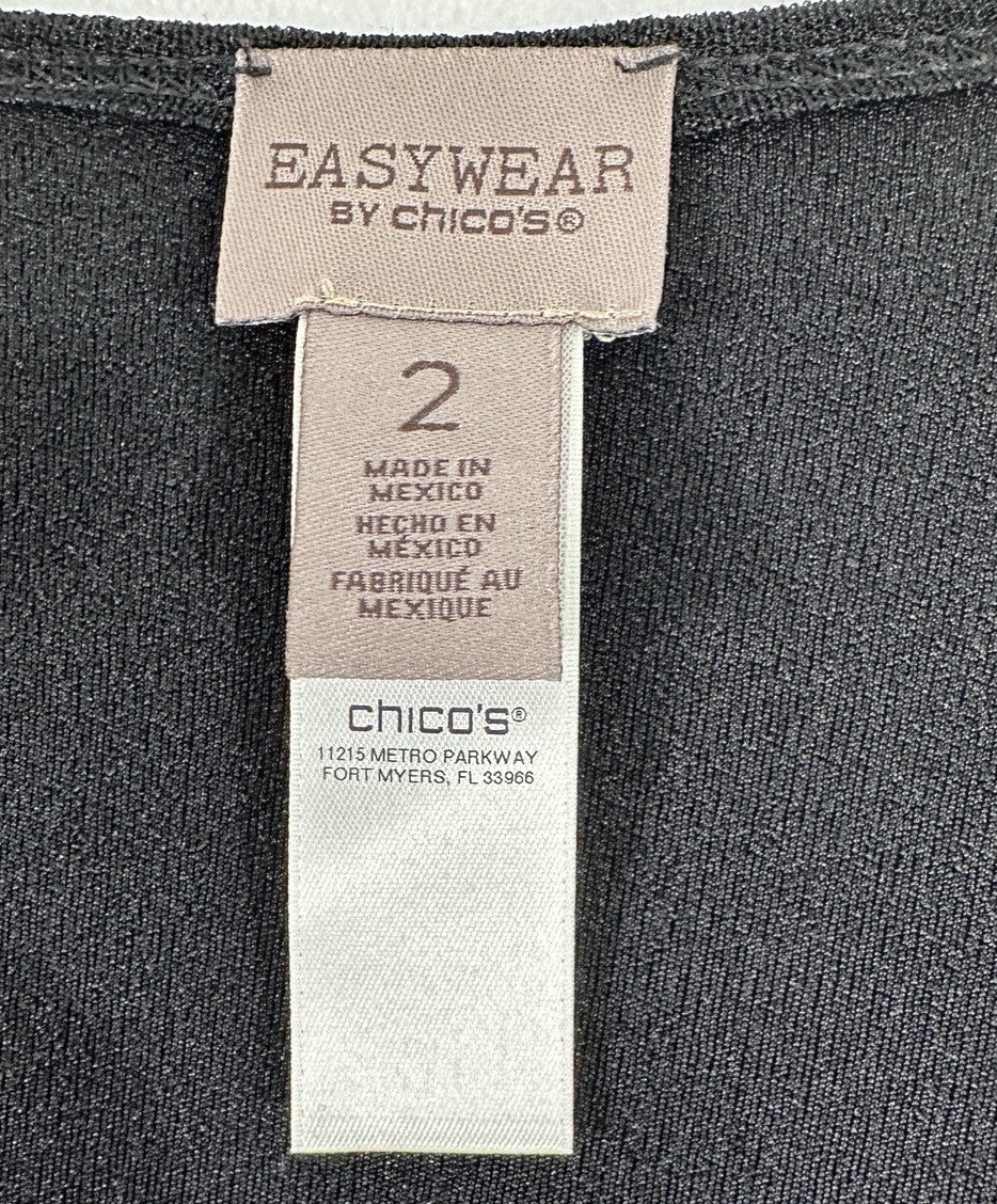 Chicos Size 2 EasyWear Cardigan Black Large Open Front Rhinestone Embellished