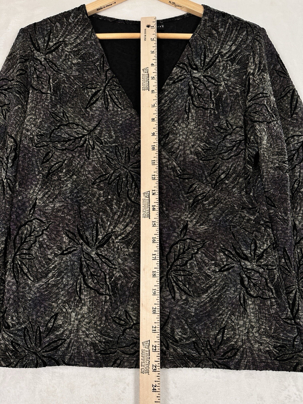 Citiknits Medium Faux Wrap Top Black Floral Print Womens Long Sleeve Blouse