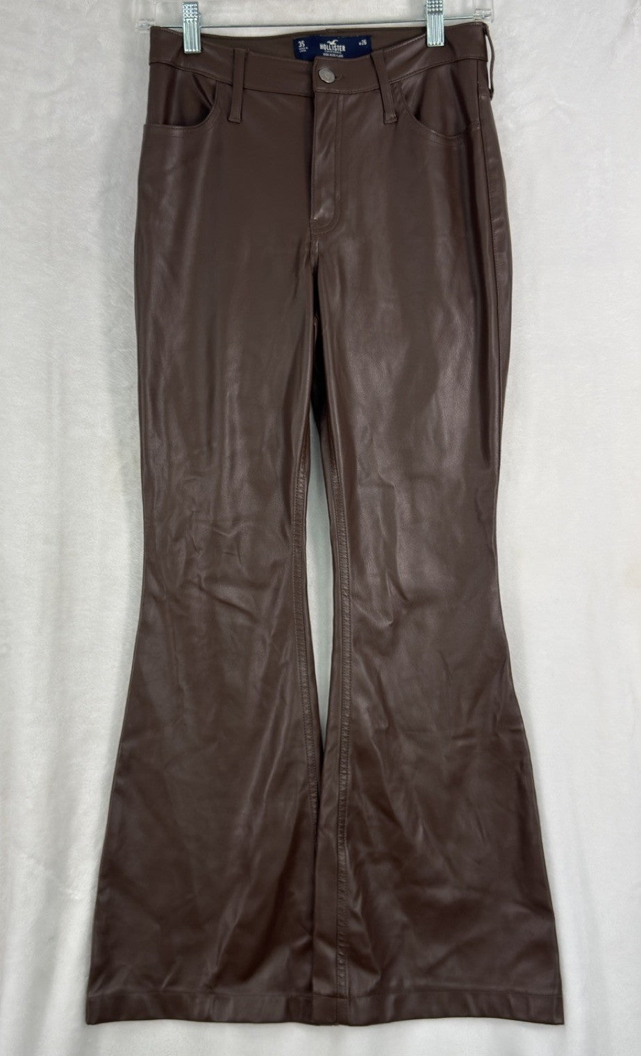 Hollister Faux Leather Pants 26 Size 3 Short 3S Brown High Rise Flare Womens