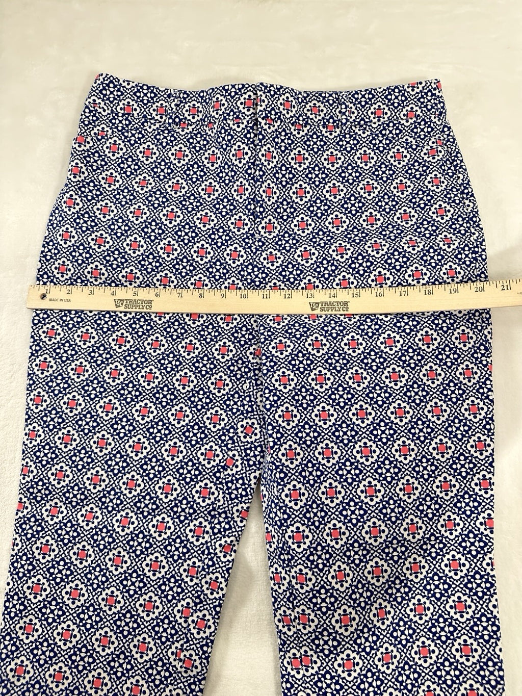 Charter Club Newport Slim Crop Pants 12 Blue Print Womens Cotton Stretch