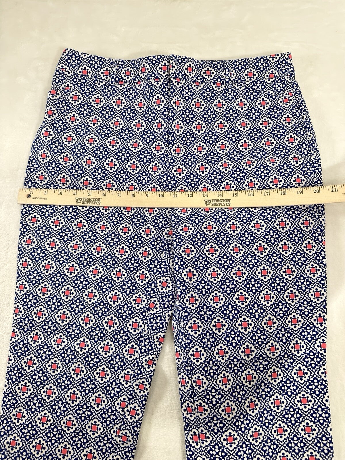Charter Club Newport Slim Crop Pants 12 Blue Print Womens Cotton Stretch
