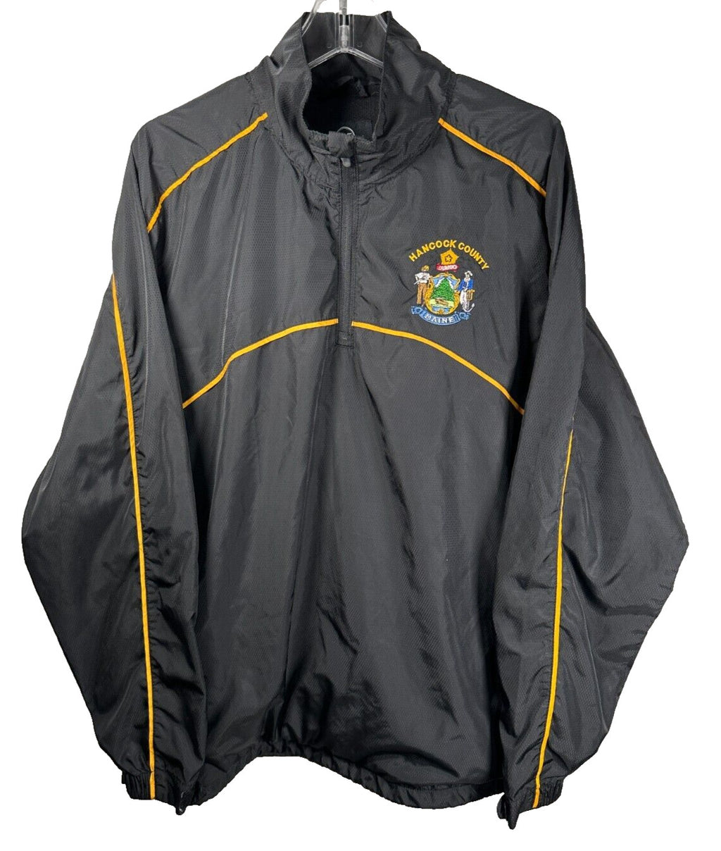 Hancock County Maine Windbreaker Jacket 1/4 Zip Mens Pullover Black Medium
