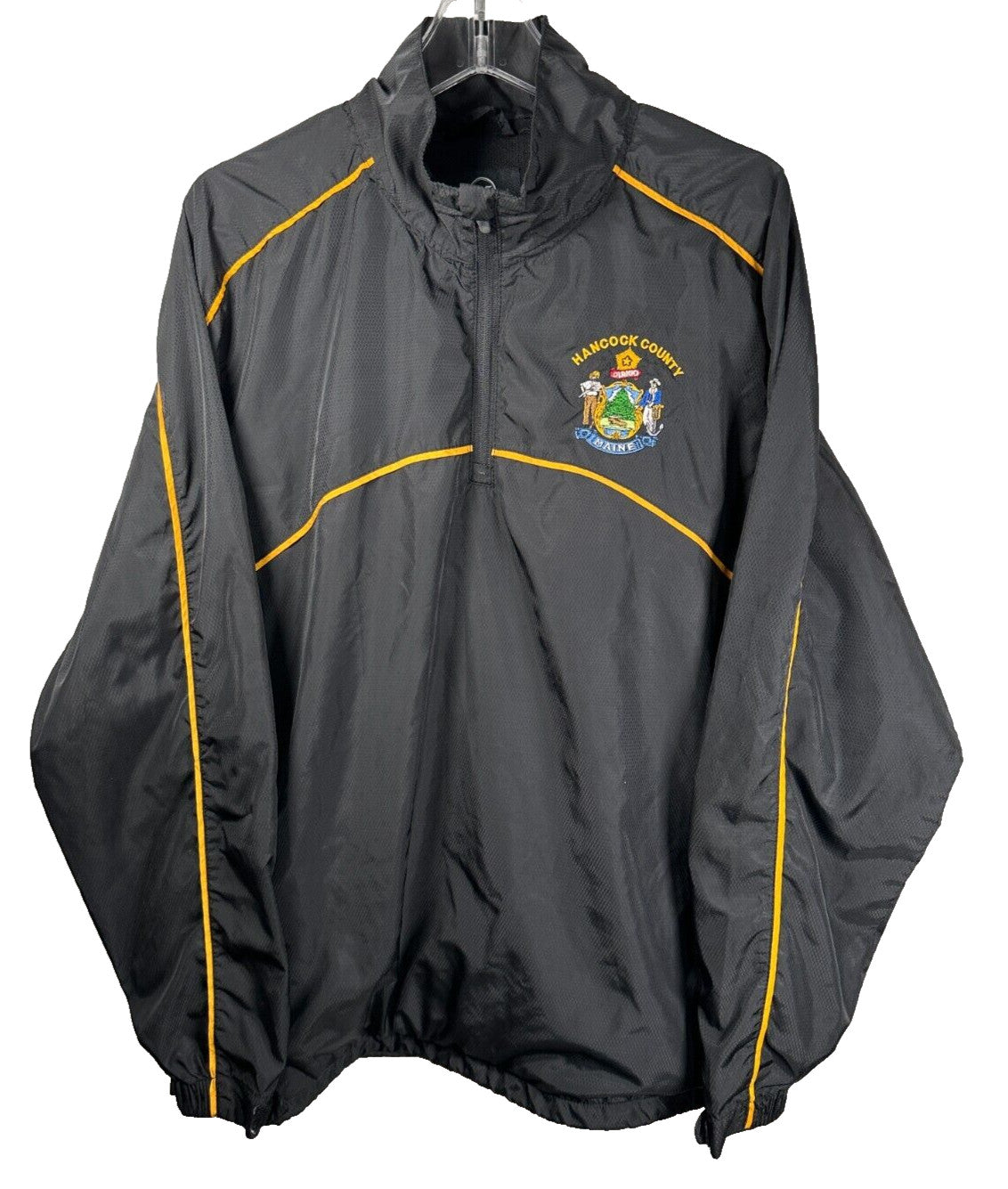 Hancock County Maine Windbreaker Jacket 1/4 Zip Mens Pullover Black Medium