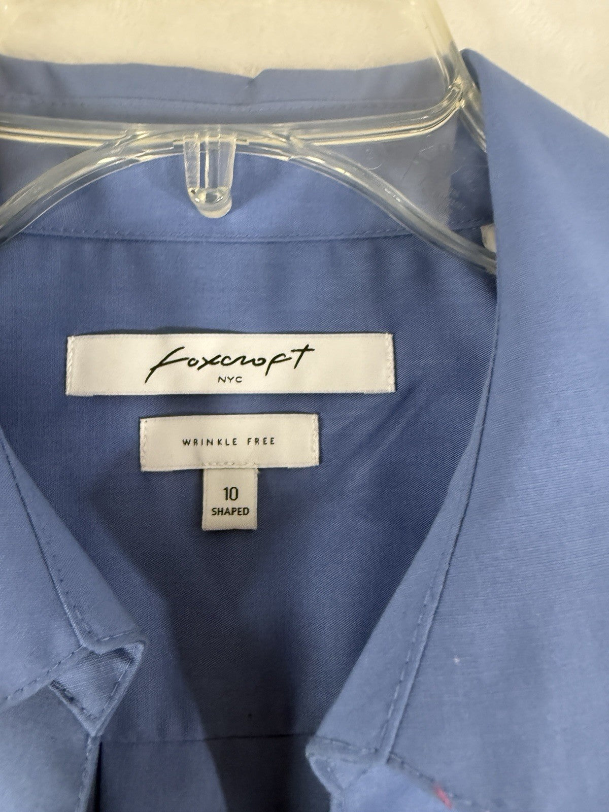 Foxcroft Button Shirt Womens 10 Blue Pamela Tunic Top Short Sleeve Shaped $128