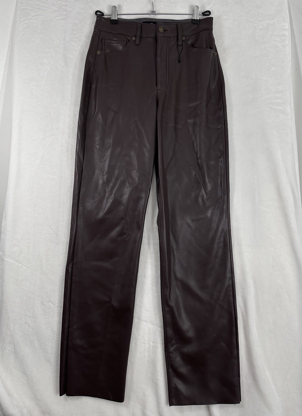 Express Faux Leather Pants 6 Brown Super High Rise Modern Straight Leg Womens