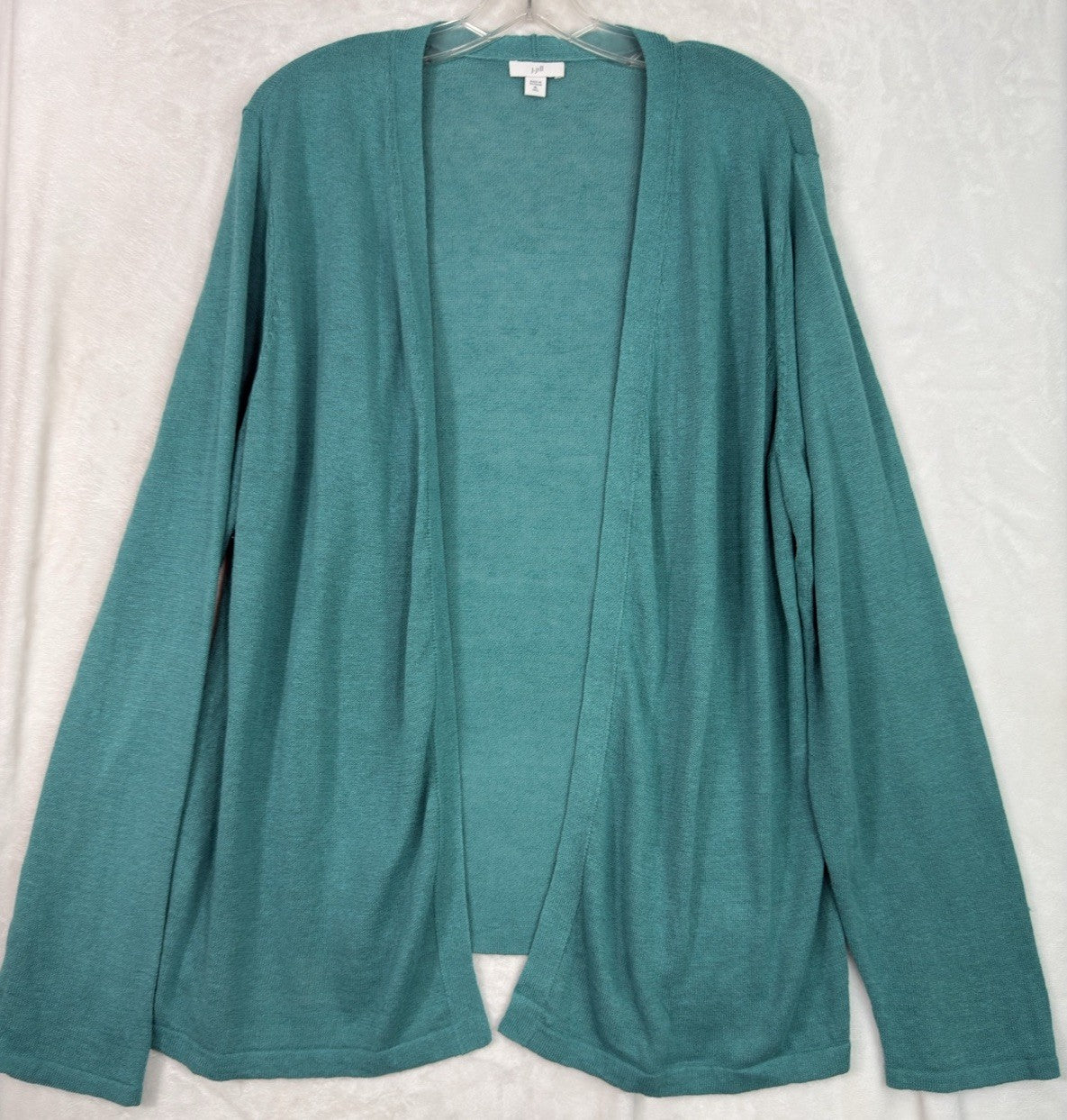 J Jill XL Tall Cardigan Sweater Linen Cotton Blue Green Long Sleeve Womens XLT