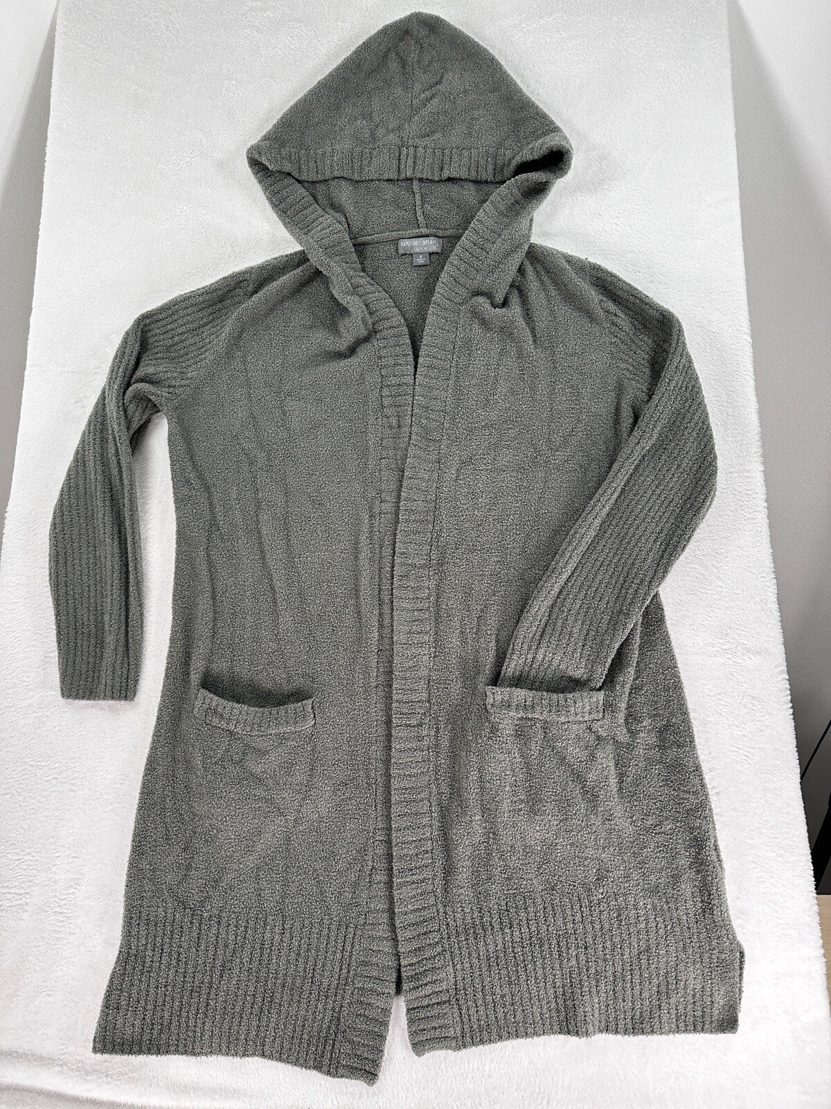 CozyChic Lite Long Weekend Cardi Small Sage Green Hooded Cardigan Open Front
