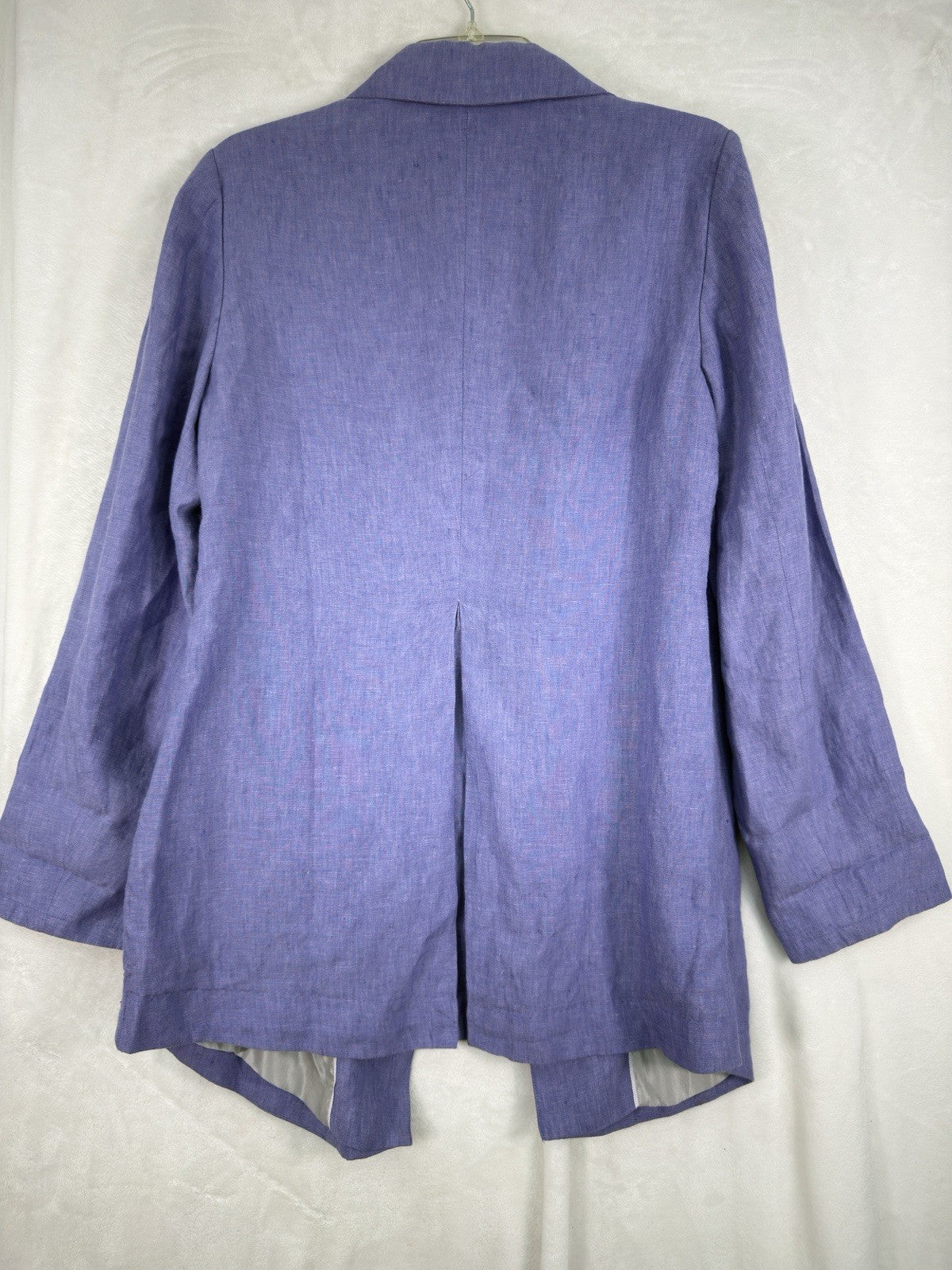 Coldwater Creek 100% Linen Jacket Size 8 Indigo Open Front Blazer Womens