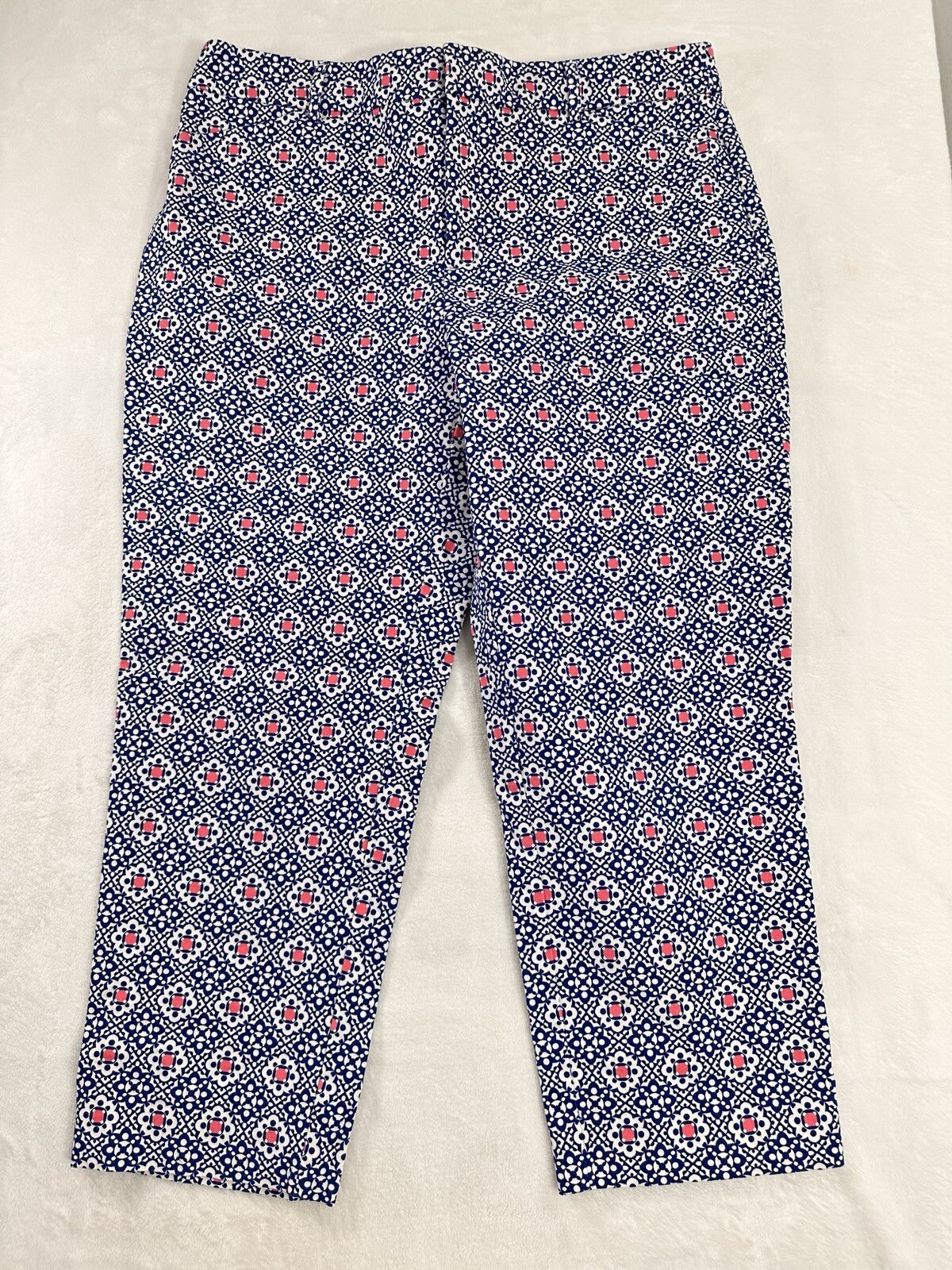 Charter Club Newport Slim Crop Pants 12 Blue Print Womens Cotton Stretch