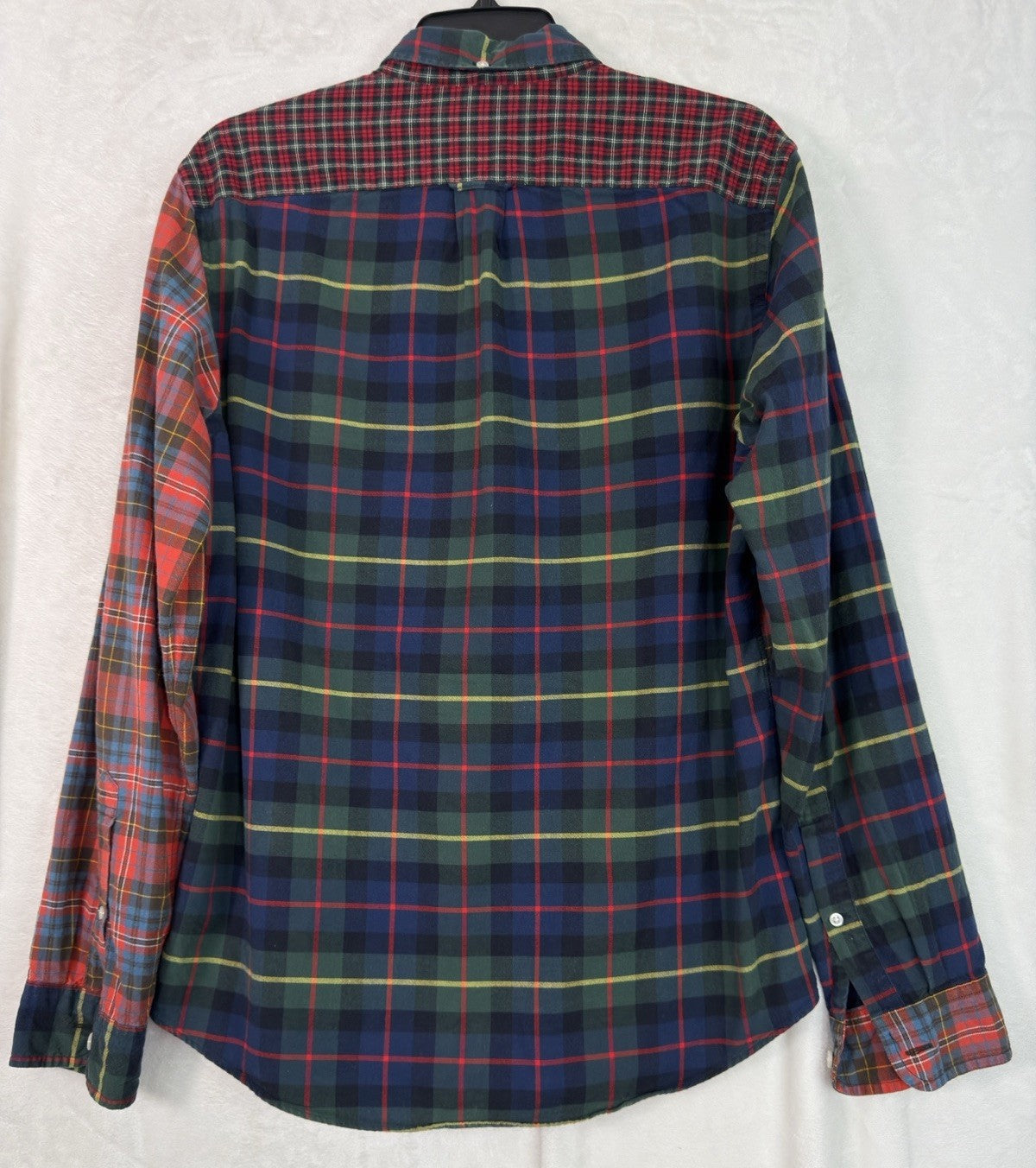 J Crew Flannel Shirt Medium Men’s Red Blue Green Plaid Patchwork Button Down