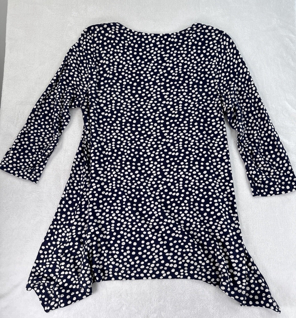Chicos Size 0 Top Long Sleeve Blue White Polka Dots Womens Knit Modal Cotton