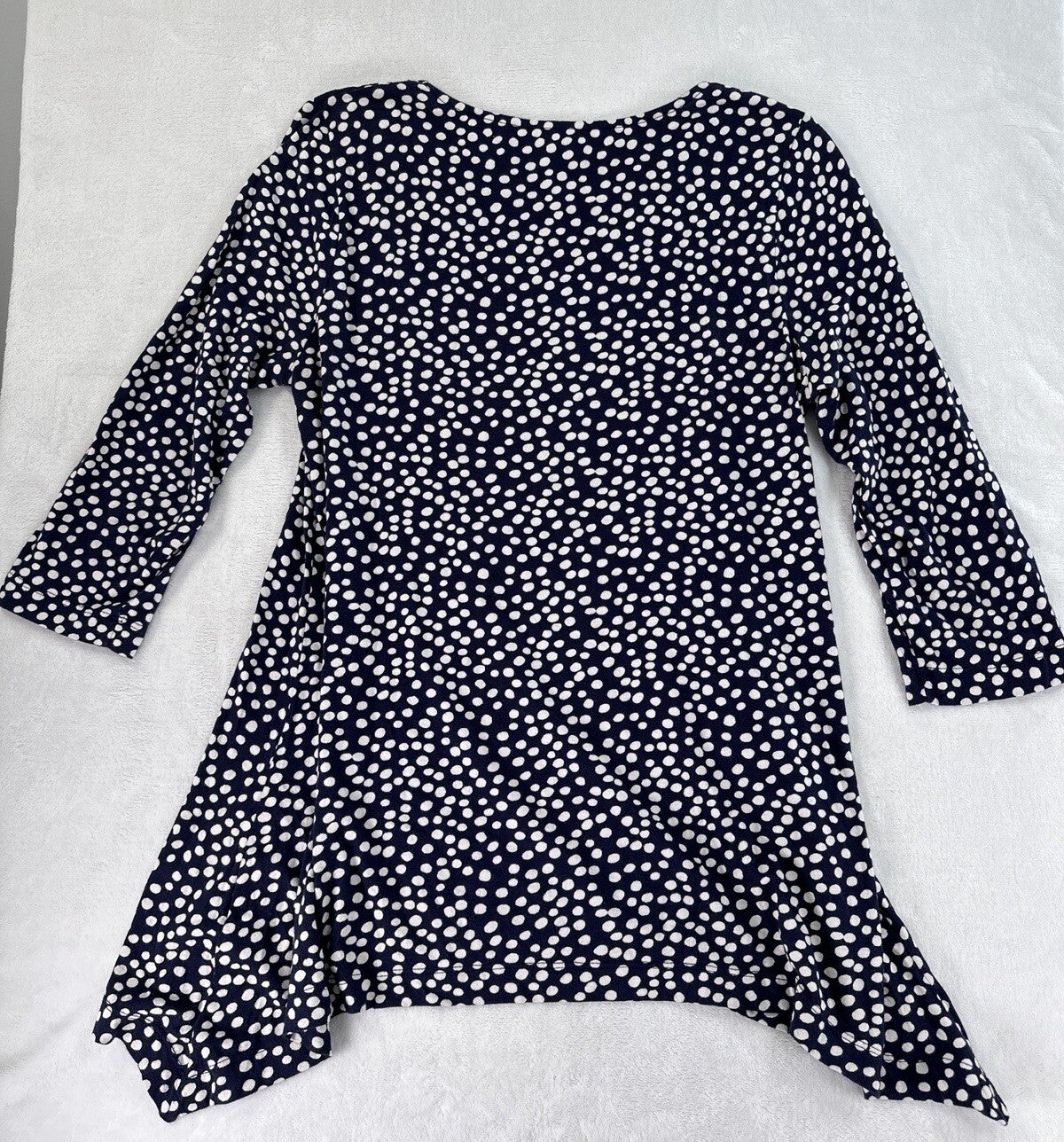 Chicos Size 0 Top Long Sleeve Blue White Polka Dots Womens Knit Modal Cotton