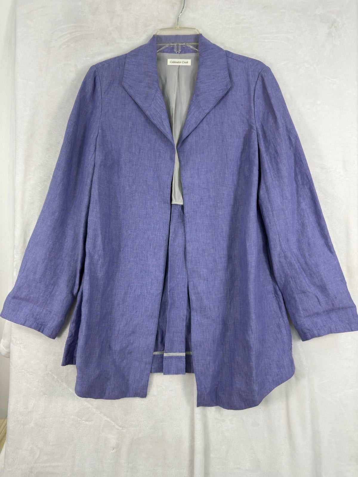 Coldwater Creek 100% Linen Jacket Size 8 Indigo Open Front Blazer Womens