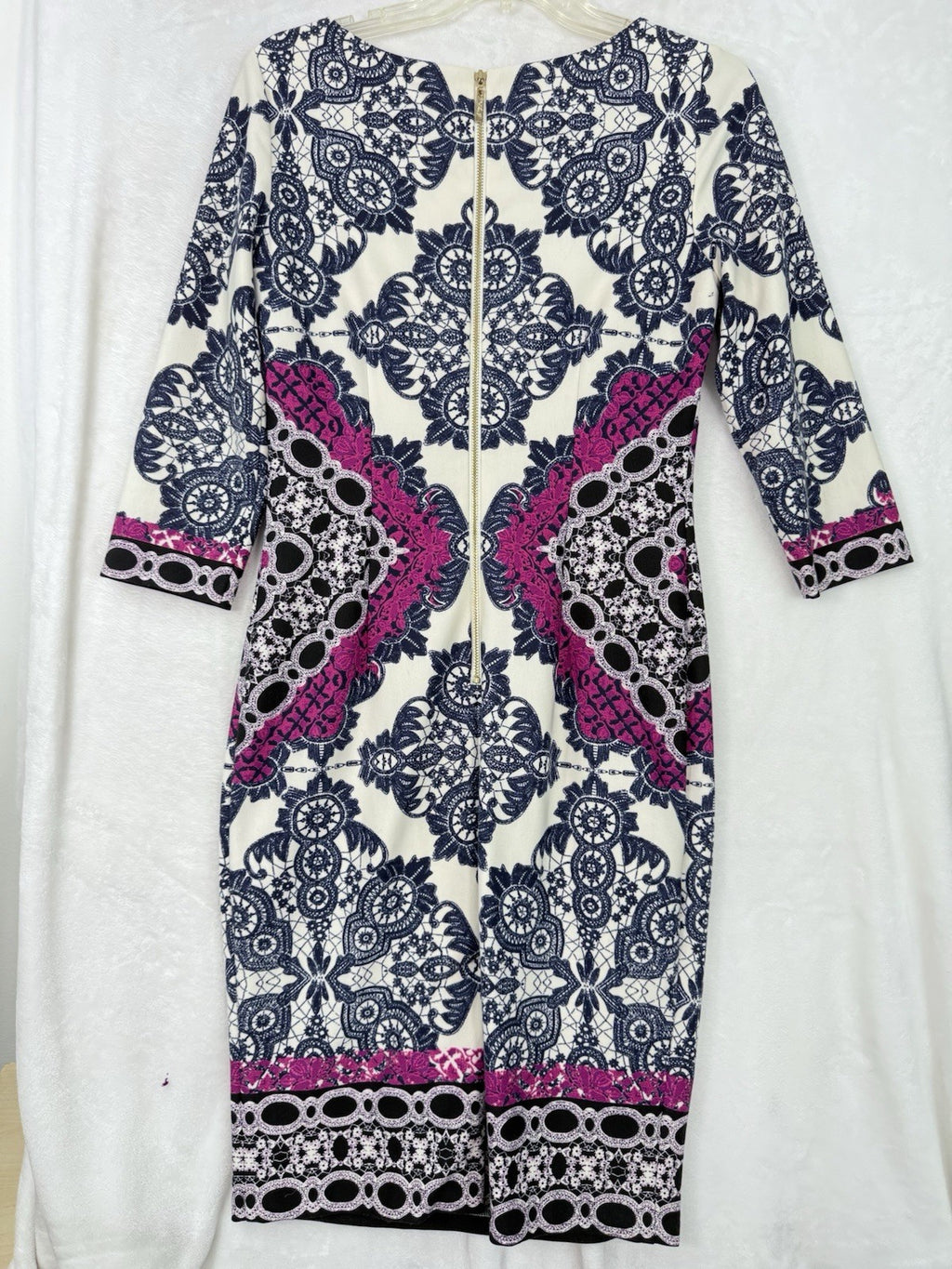 Eliza J Dress 6 Floral Sheath Blue Pink Stretch 3/4 Sleeve Pencil Stretch
