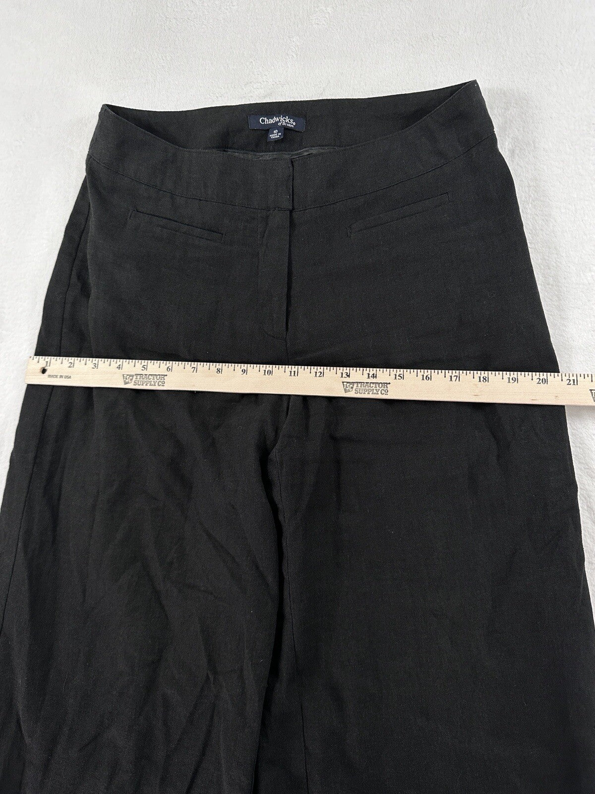 Chadwicks Of Boston Crop Pants 10 Black Linen Blend Lined Wide Leg