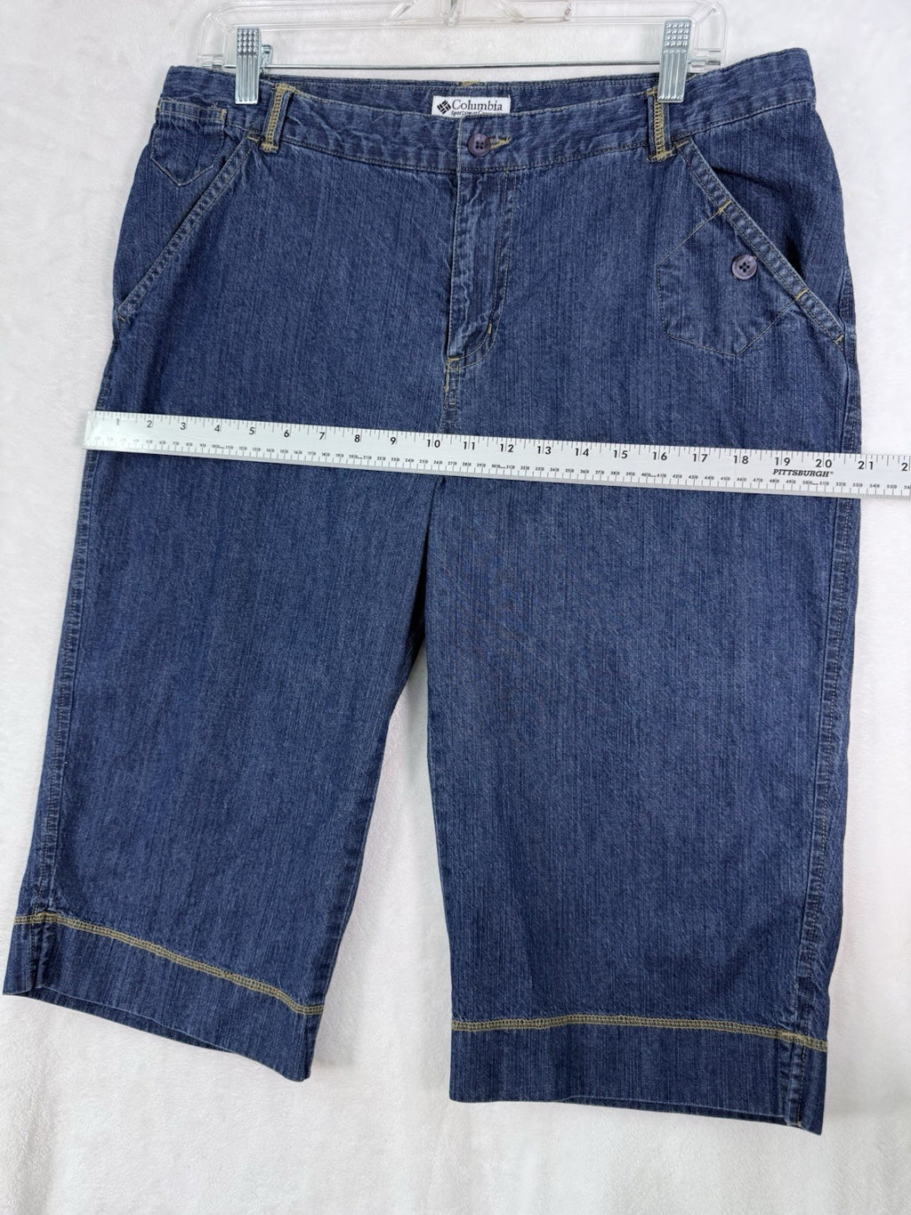 Columbia XCO Jean Shorts Women 14 Blue Denim Skimmer 16” Inseam