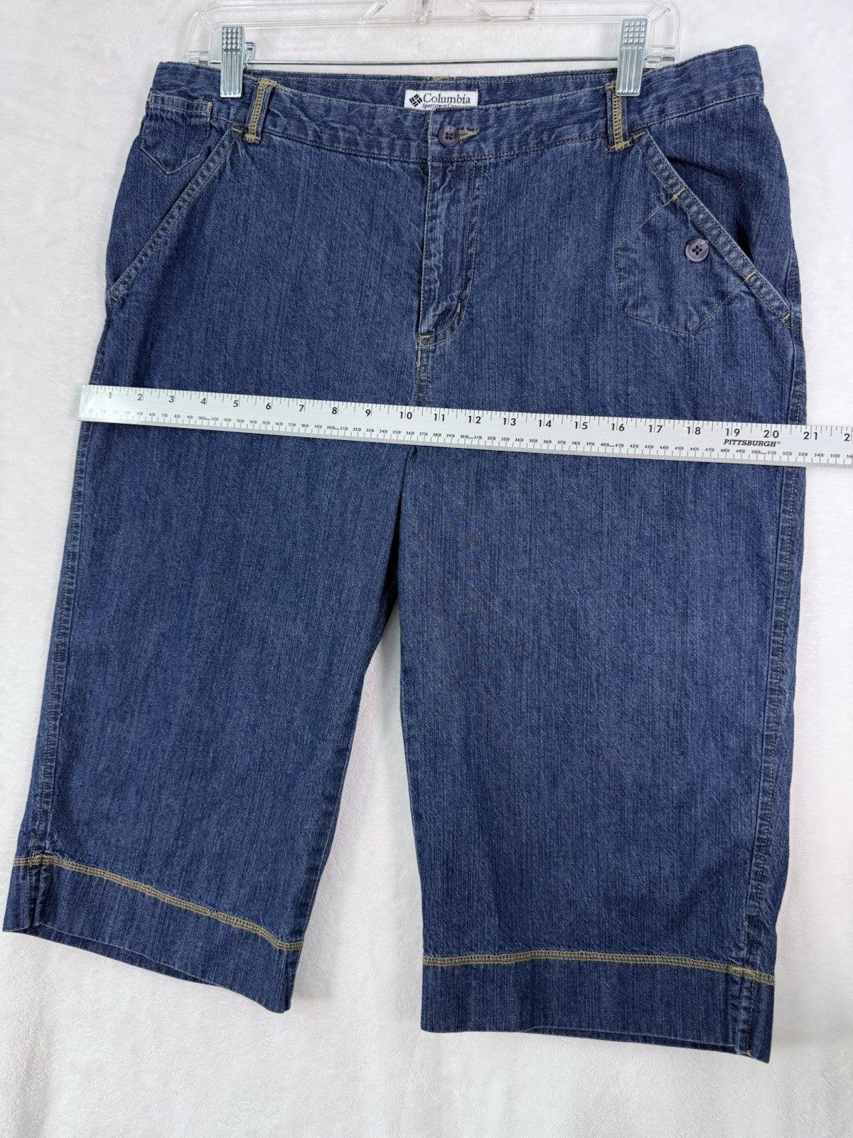 Columbia XCO Jean Shorts Women 14 Blue Denim Skimmer 16” Inseam