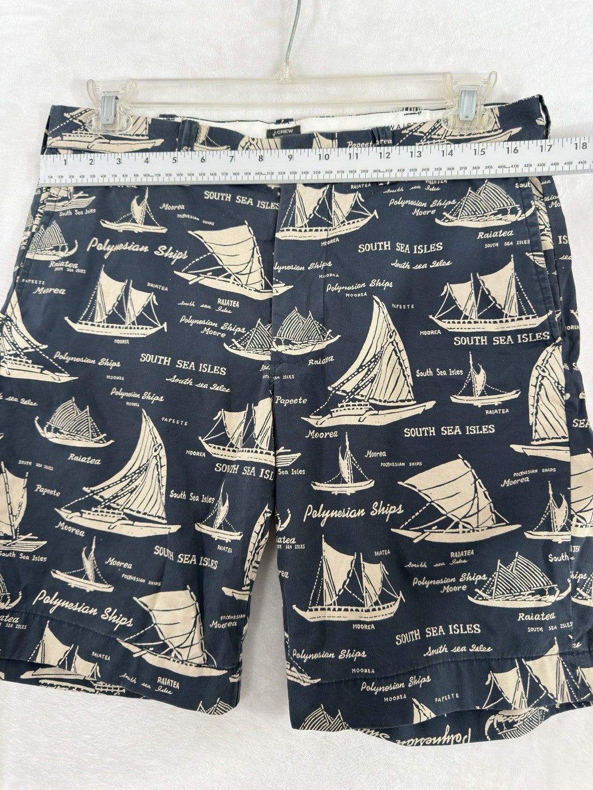 J Crew Stanton Shorts Men’s 32 Blue Nautical Print 9” Inseam 100% Cotton Chino