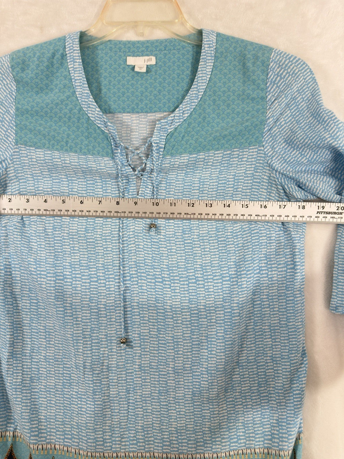 J Jill XL Top Tunic Blouse Rayon Blue Lightweight Womens Popover Boho