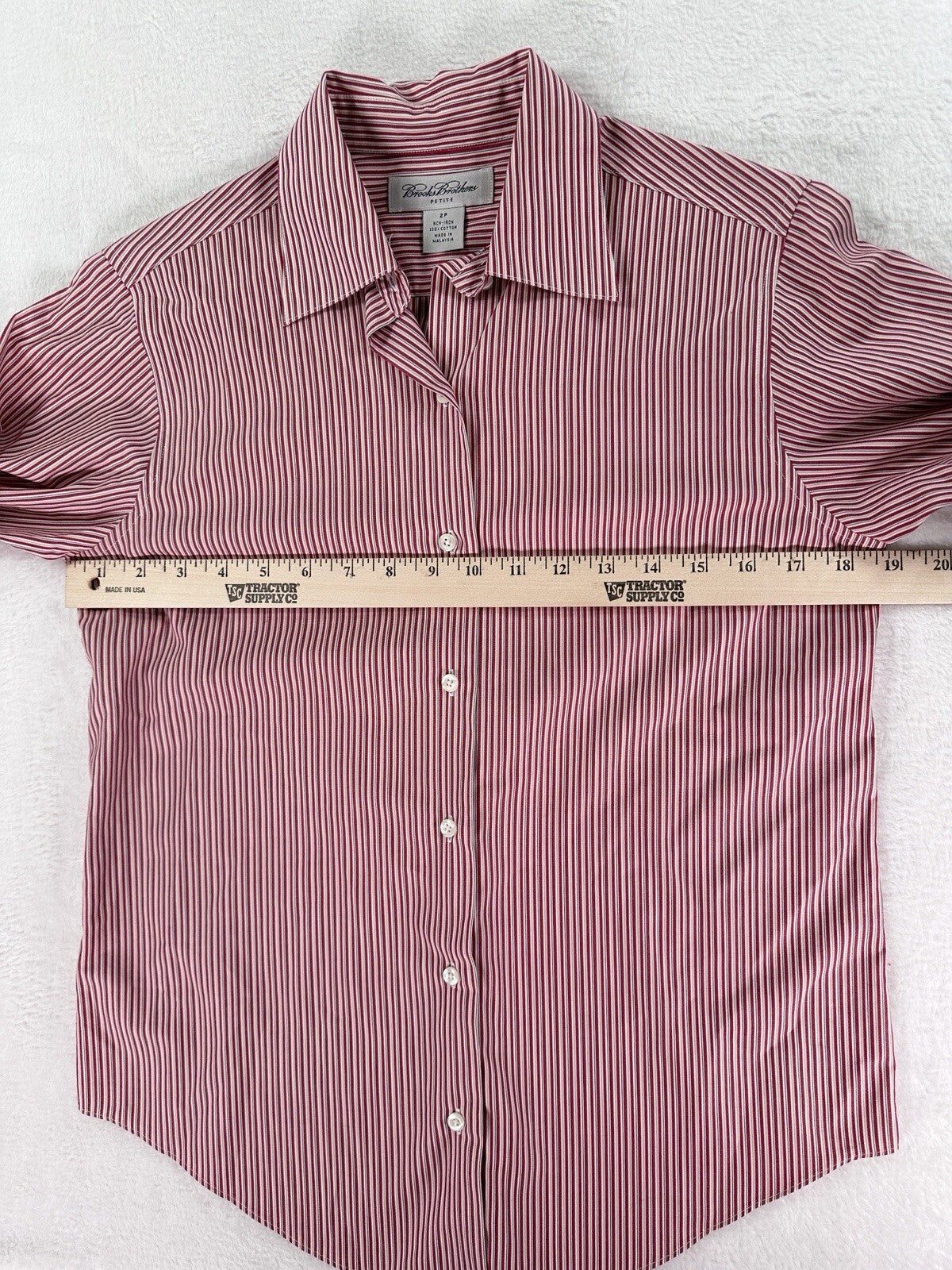 Brooks Brothers Shirt 2 Petite 2P Button Up Non Iron Striped White Red Womens