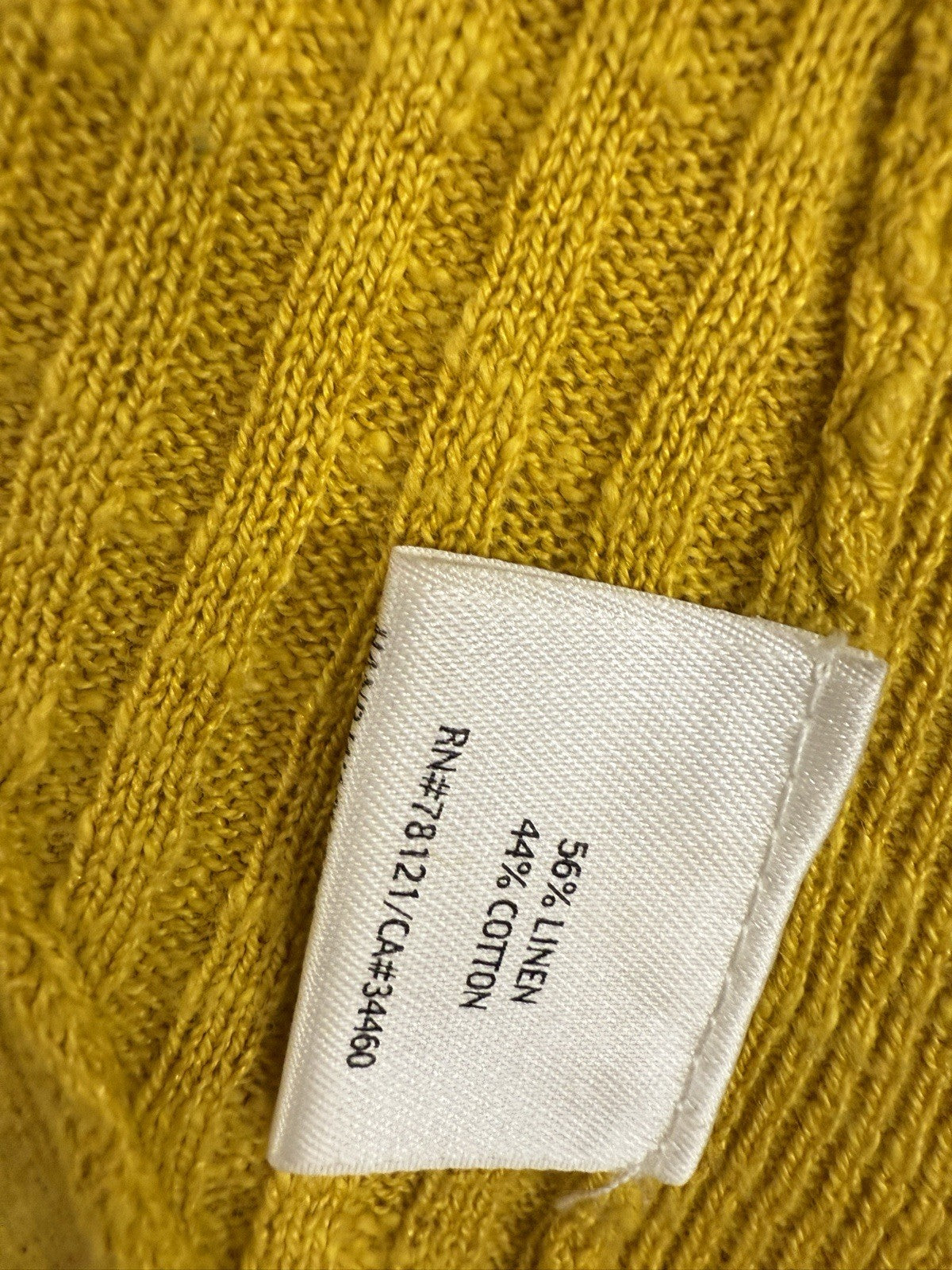 Eileen Fisher Cardigan Sweater Large Linen Cotton Slub Open Front Gold Womens