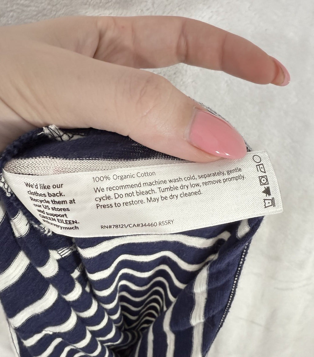 Eileen Fisher Large Midi Skirt Knit Organic Cotton Navy Blue White Striped Women