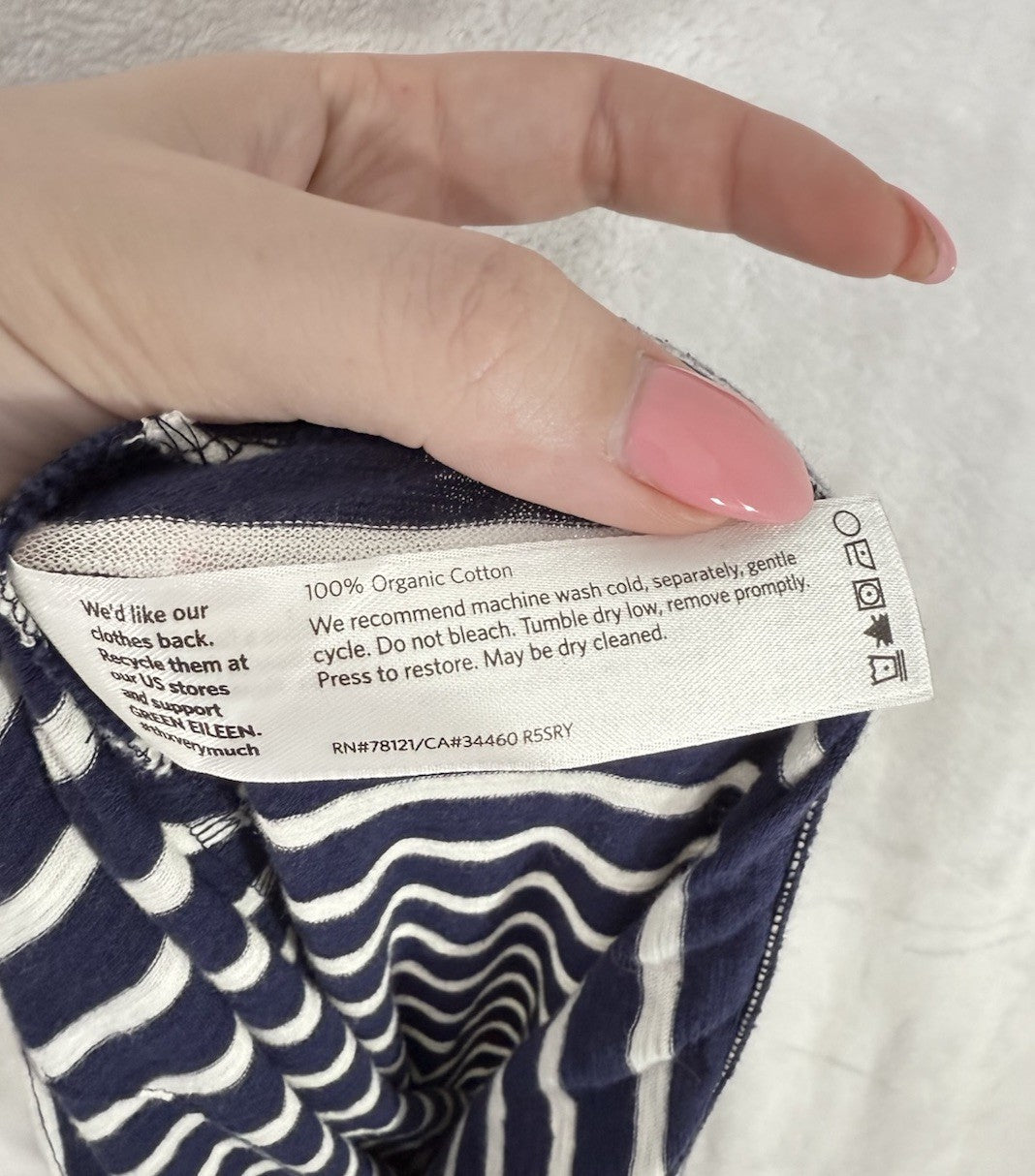 Eileen Fisher Large Midi Skirt Knit Organic Cotton Navy Blue White Striped Women
