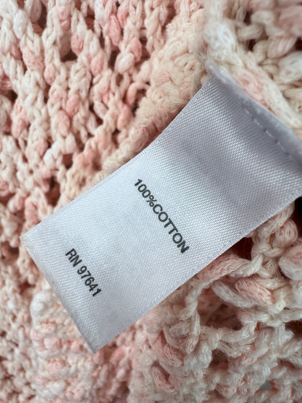 J Jill Small Pink Open Knit Sweater Crochet 100% Cotton 3/4 Sleeve Womens