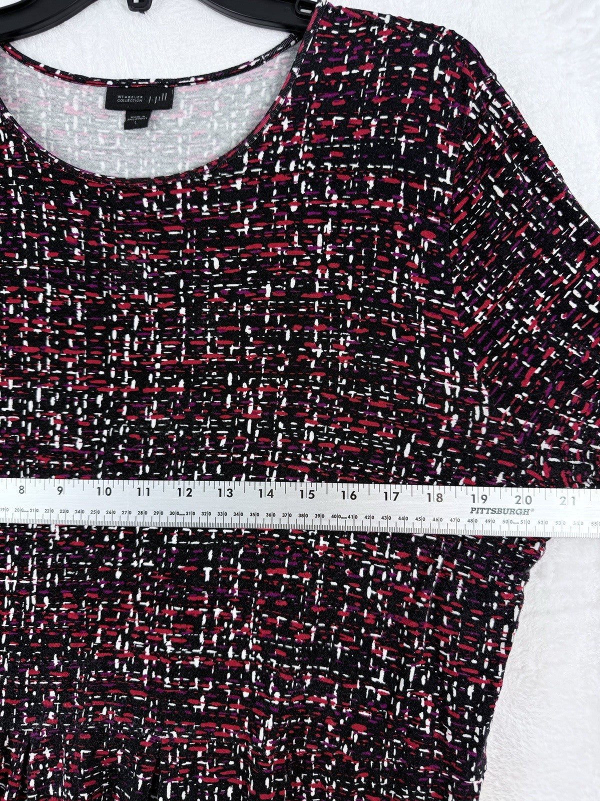 J Jill Wearever Collection Large Knit Top Red Black Print Womens Long Sleeve