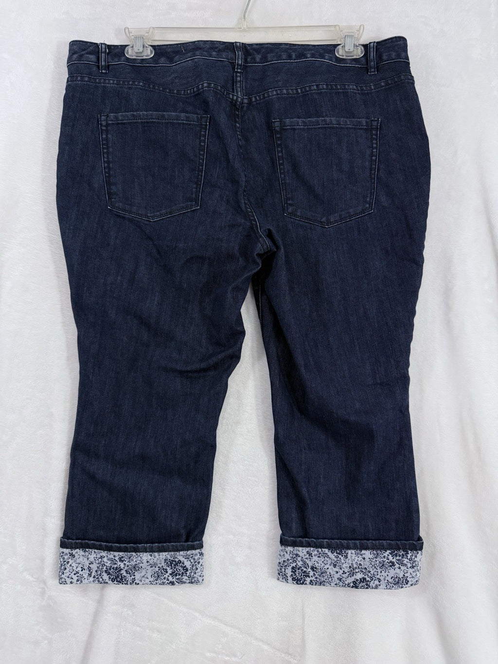 Coldwater Creek 18 Jeans Womens Cropped Dark Blue Floral Cuff