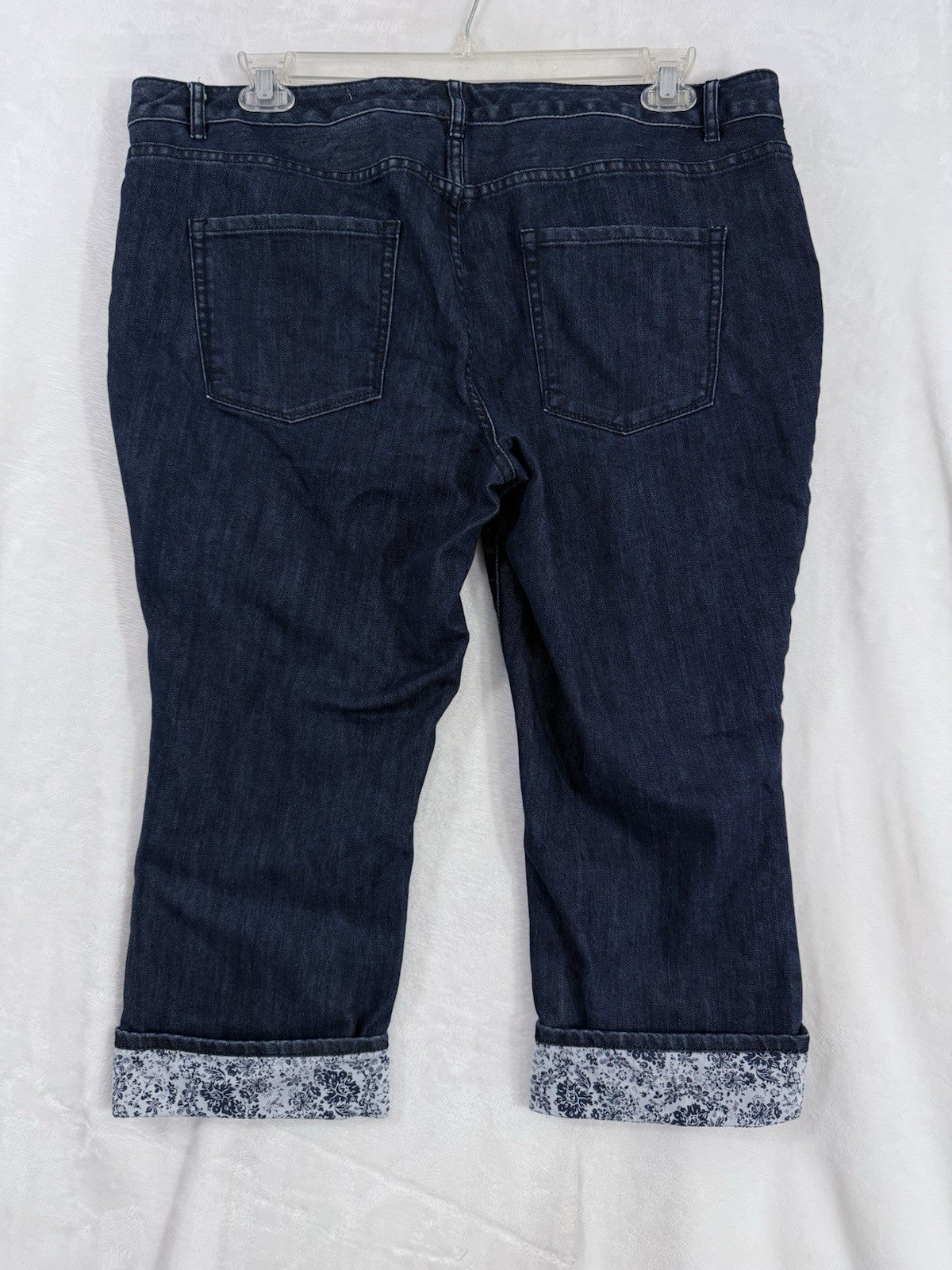 Coldwater Creek 18 Jeans Womens Cropped Dark Blue Floral Cuff