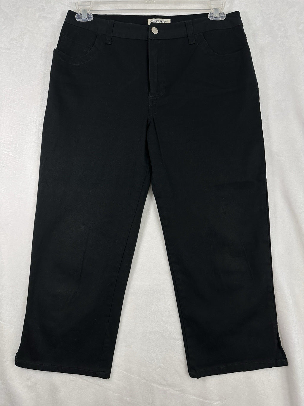 Cherokee Capri Pants 8 Black Cotton Stretch Twill 5 Pocket Womens