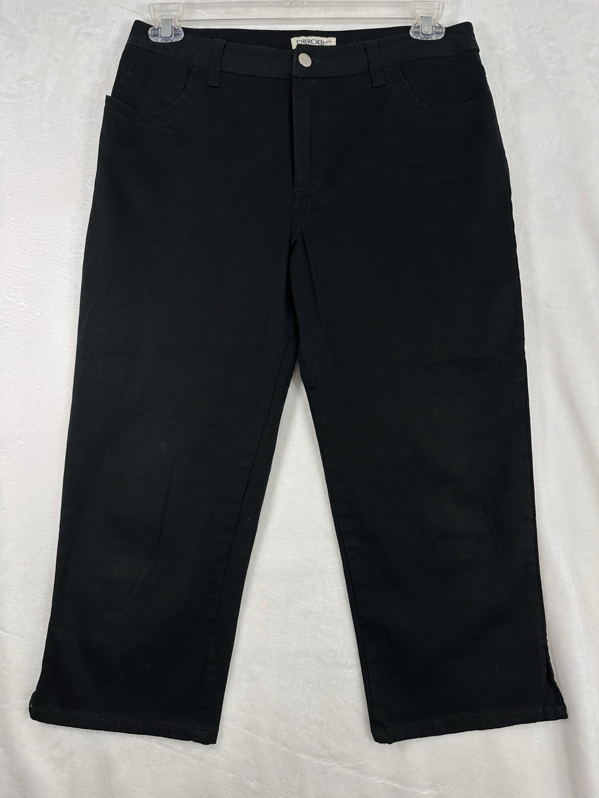 Cherokee Capri Pants 8 Black Cotton Stretch Twill 5 Pocket Womens