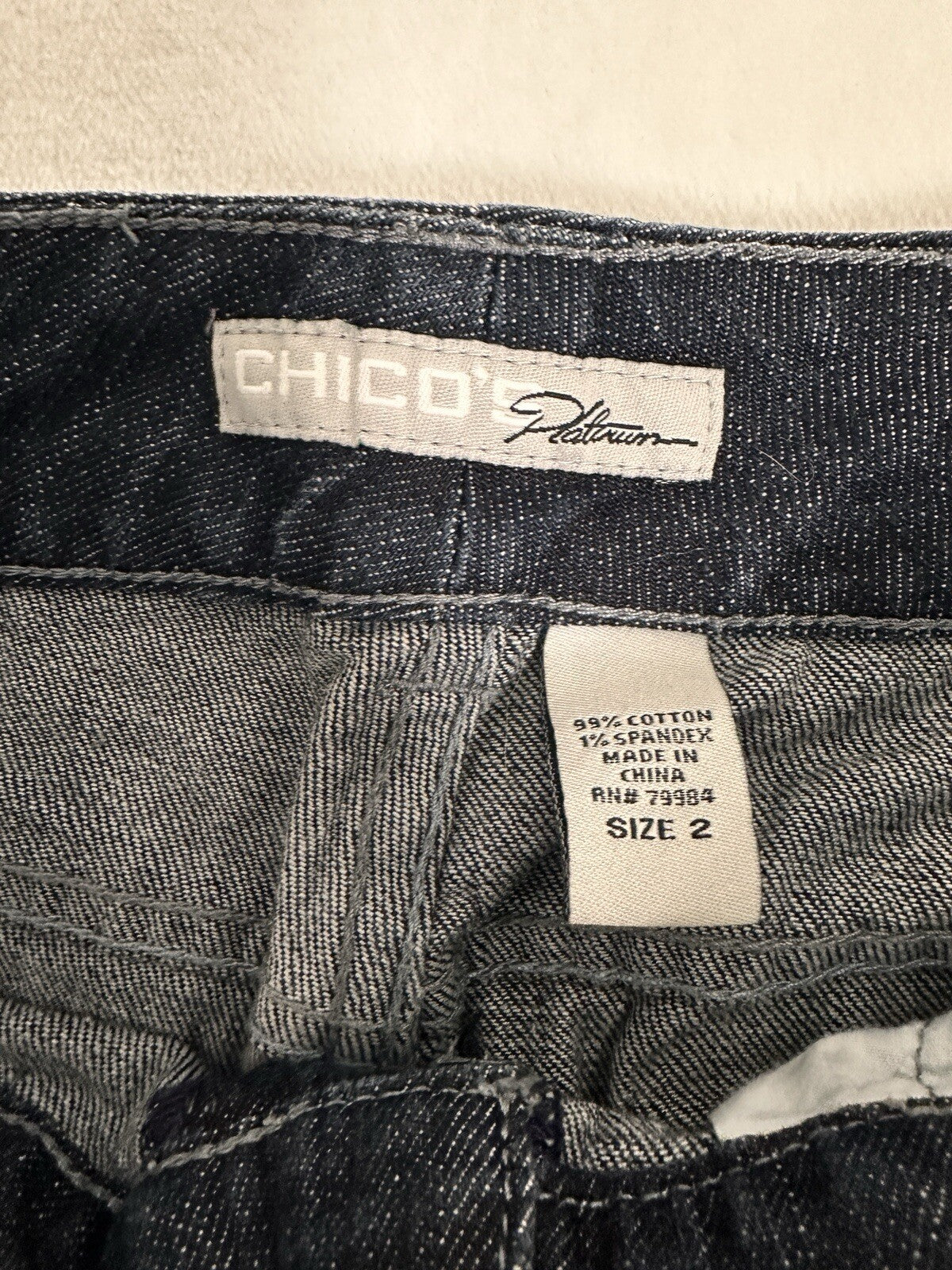 Chicos Size 2 Platinum Jeans Crop Dark Blue Rhinestones Embellished Womens 12