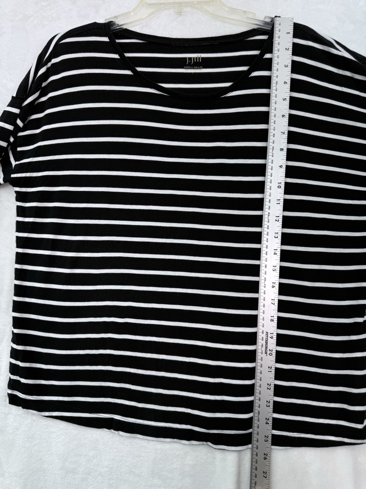 J Jill 3/4 Sleeve Striped Tee Large Black White Top Womens