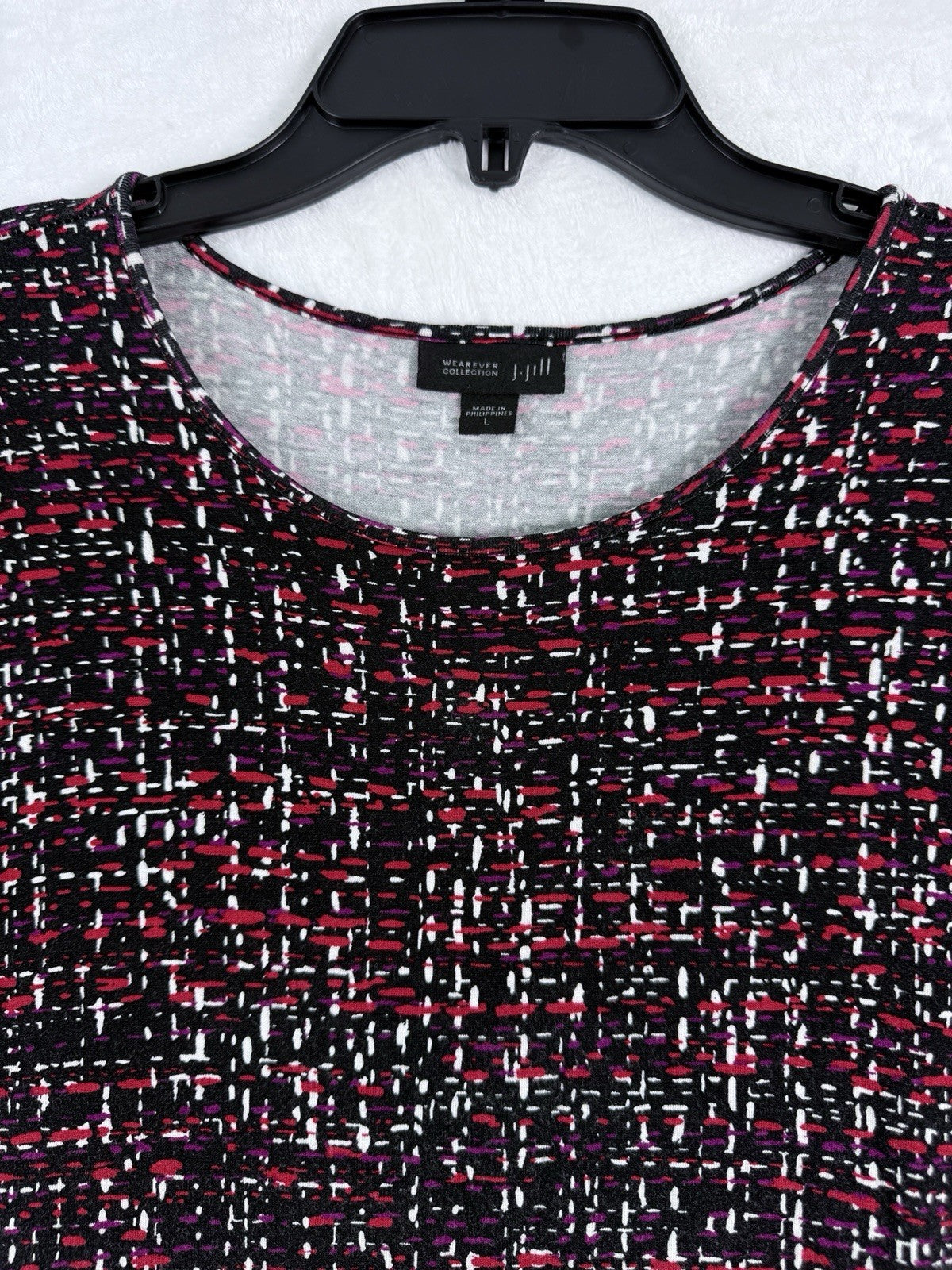 J Jill Wearever Collection Large Knit Top Red Black Print Womens Long Sleeve