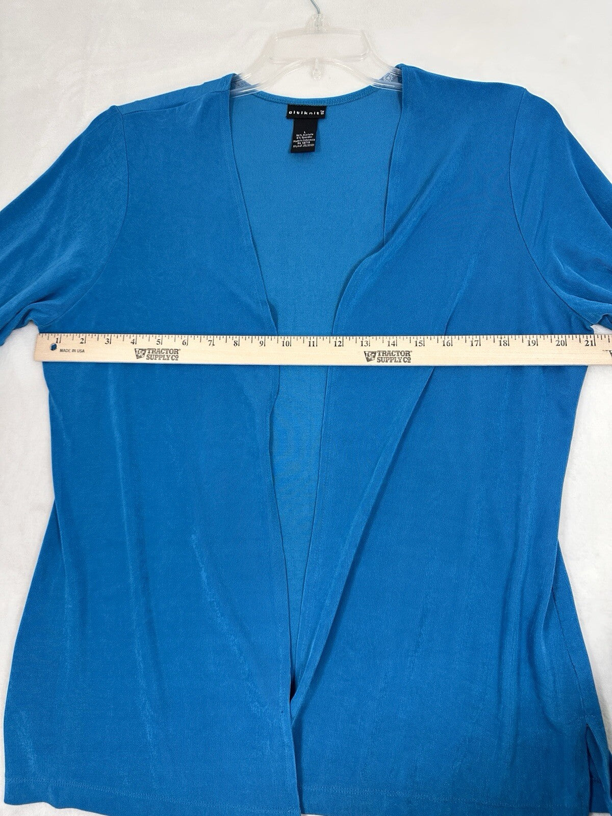 Citiknits Large Cardigan Blue 3/4 Sleeve Embroidered Cuff Womens Open Front