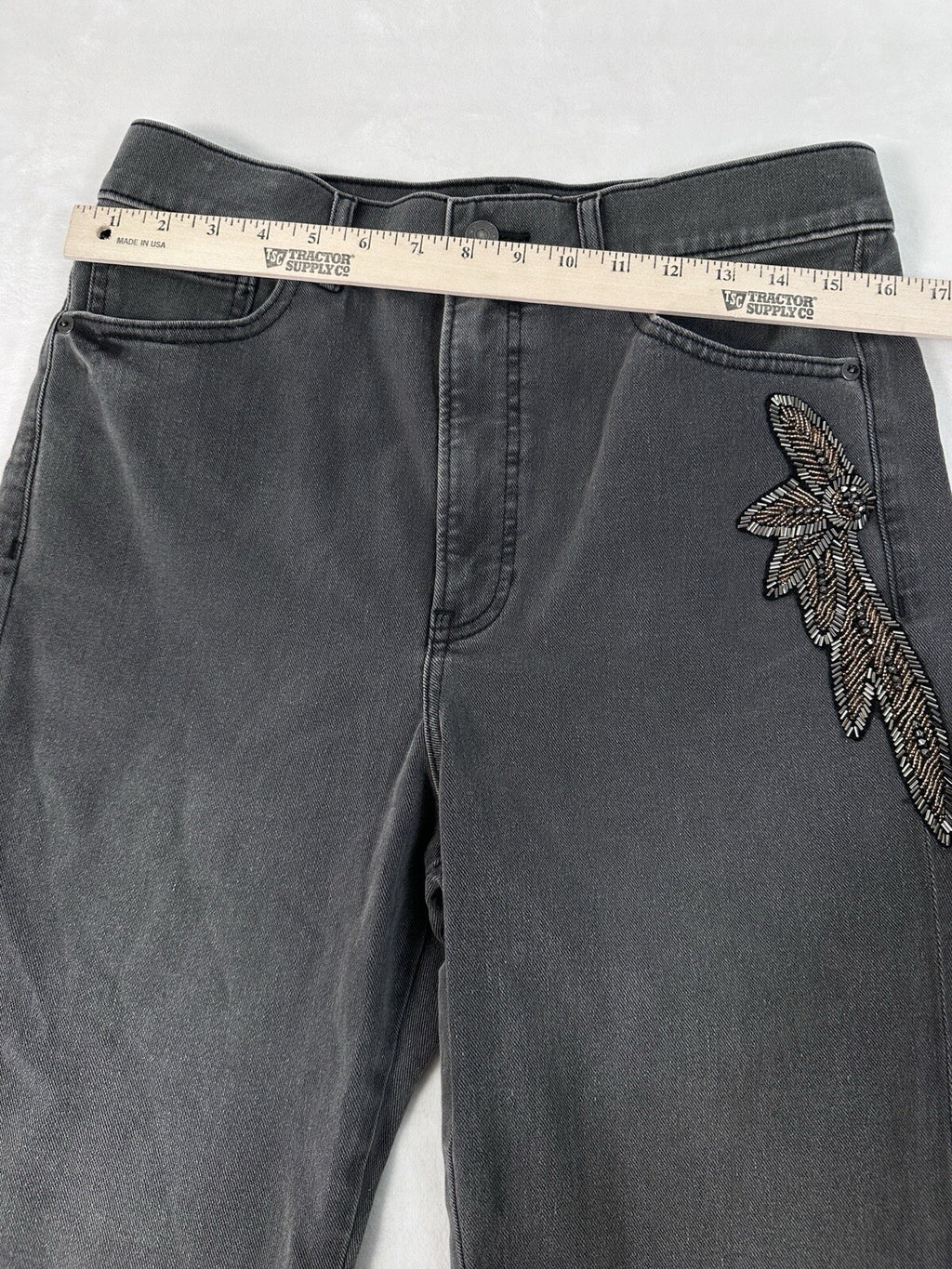 Express jeans Size 10 Slim Super High Rise Gray Embellished Beaded