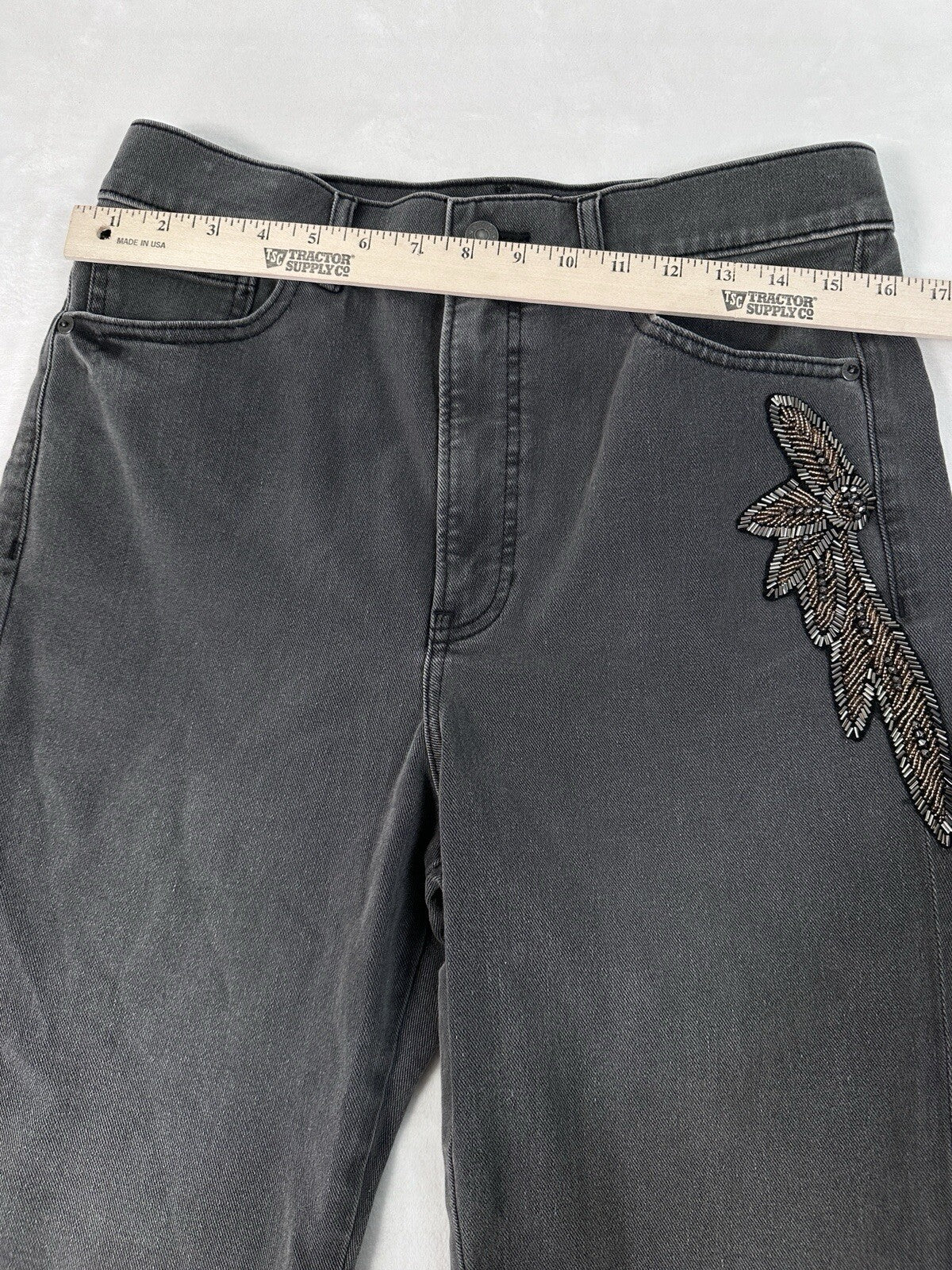 Express jeans Size 10 Slim Super High Rise Gray Embellished Beaded