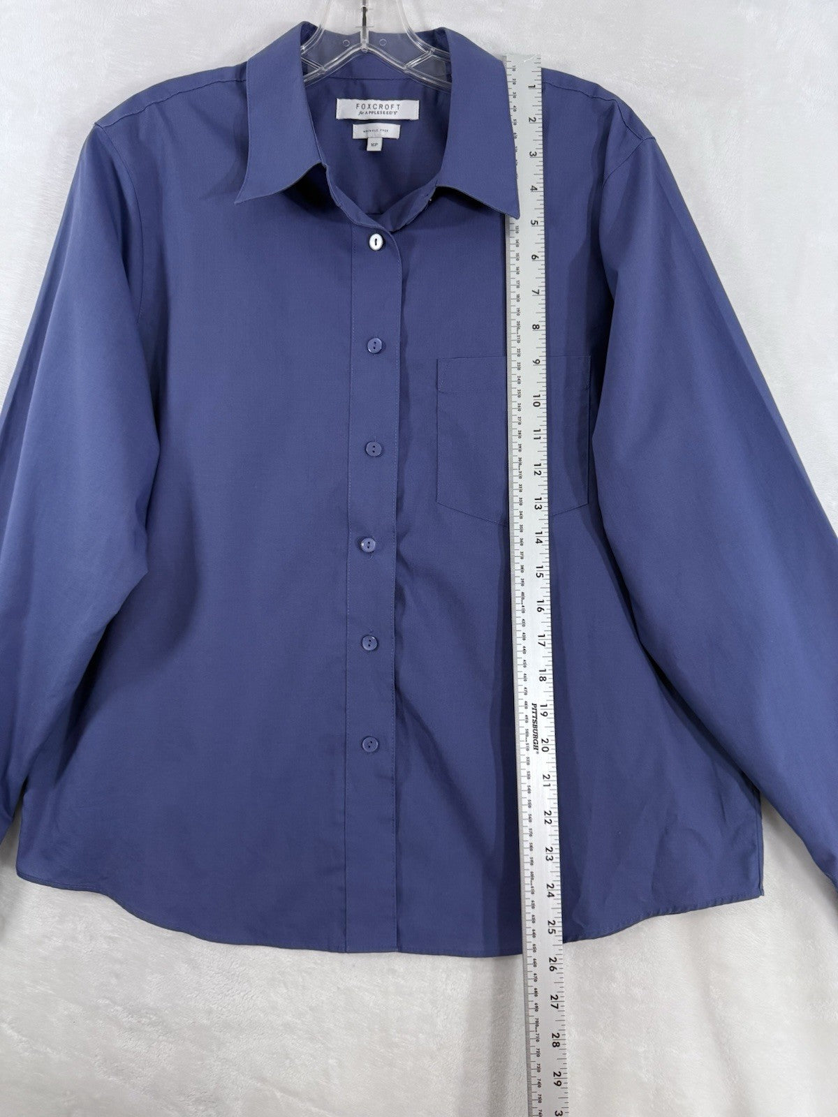 Foxcroft Button Down Shirt Womens 16 Petite Top Blue Long Sleeve Appleseeds